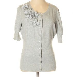 The Limited XS Gray Cardigan with Floral Accents